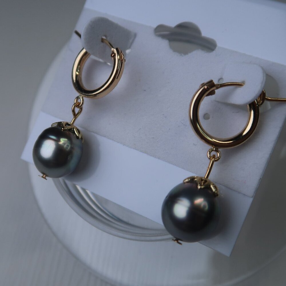 Tahitian Pearl Gold Filled Hoops